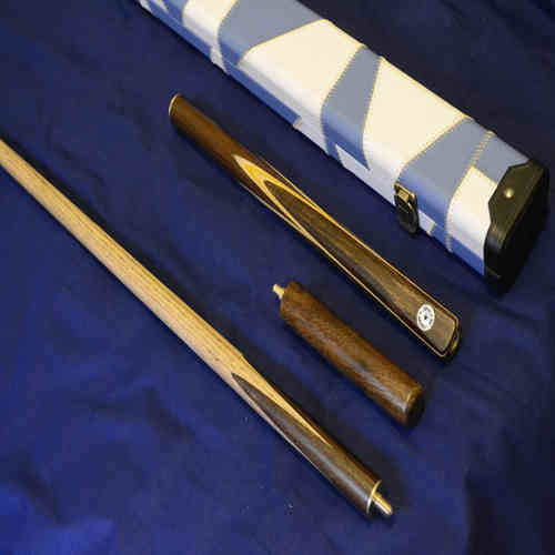 Handcrafted 3/4 piece Ash Snooker/Pool Cue with Leather Cue Case and 15CM Screw in Mini-Butt.