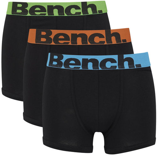 Bench 3 Pack Action Mens Designer Boxer Shorts / Trunks in Black with Coloured Bands