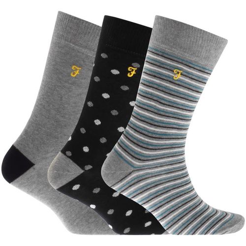 Mens Farah Montfort 3 Pack Dress Socks with Gold Jacquard Logo on Each Sock