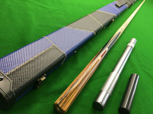 1 Piece Handmade Ebony Zebrawood Snooker Cue Set with Black and Blue Case and Telescopic Extension