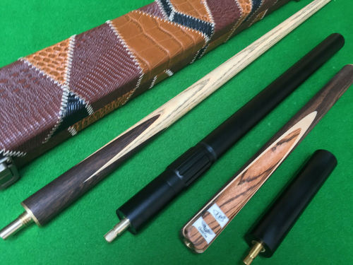 Handmade 57 Inch 3/4 LP Classic Snooker Cue Set with Brown Patchwork Style Case and Extensions