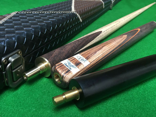 Handmade 57 Inch 3/4 Snooker Cue Set with Brown & Black Leather Case and Extensions